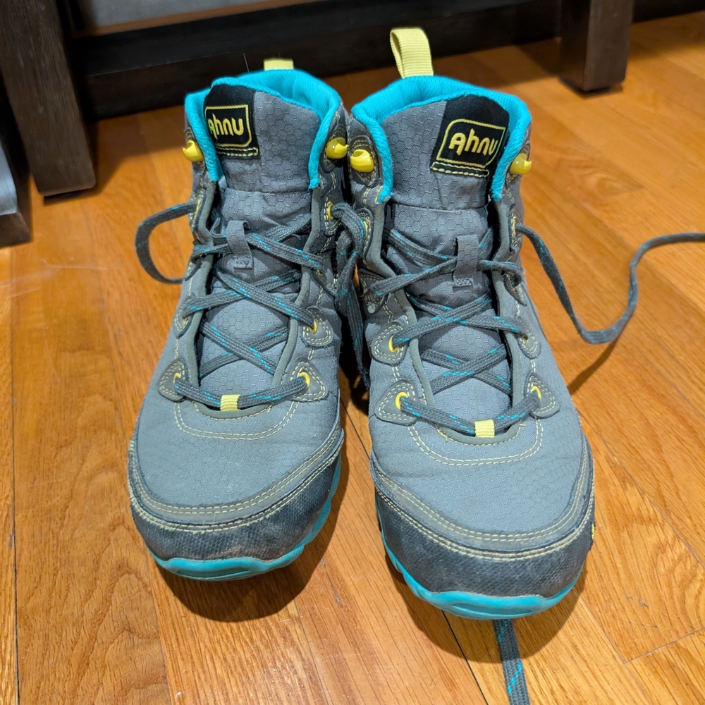 Ahnu Women's Boots - Gray and Teal with Yellow Accents